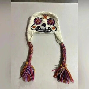 PERUVIAN HANDMADE DIA DE LA MUERTE EARFLAP BEANIE HAT